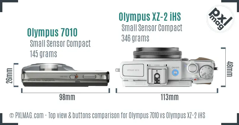 Olympus 7010 vs Olympus XZ-2 iHS top view buttons comparison