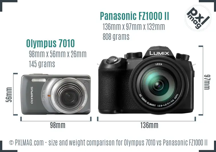 Olympus 7010 vs Panasonic FZ1000 II size comparison