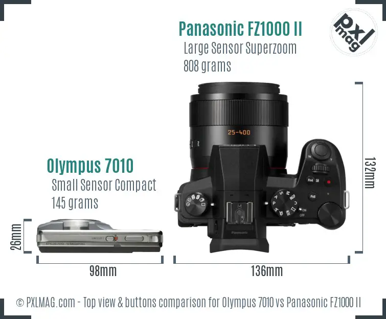 Olympus 7010 vs Panasonic FZ1000 II top view buttons comparison