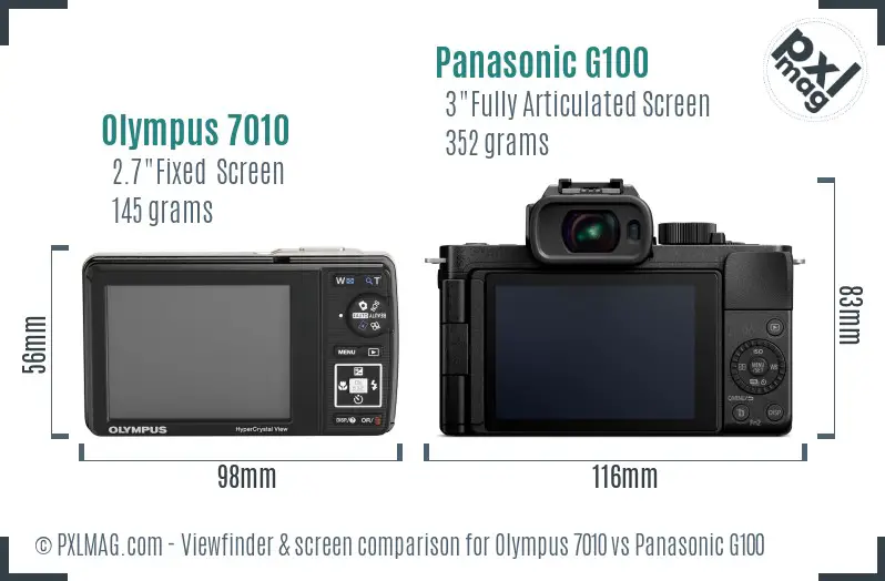 Olympus 7010 vs Panasonic G100 Screen and Viewfinder comparison
