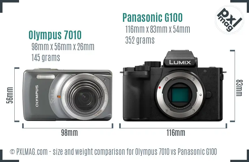 Olympus 7010 vs Panasonic G100 size comparison
