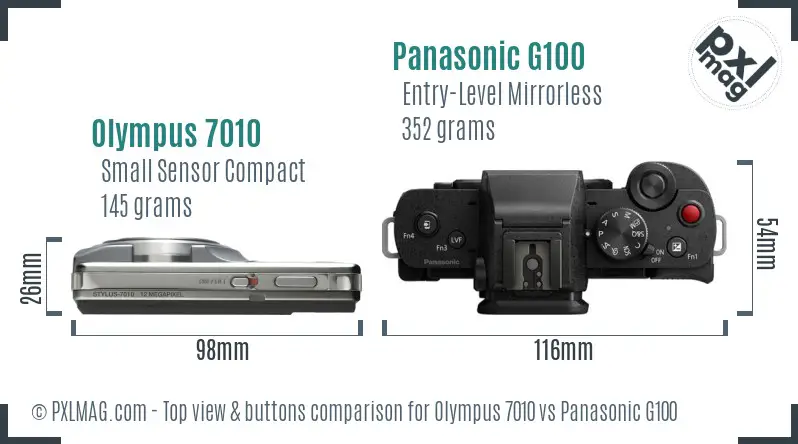 Olympus 7010 vs Panasonic G100 top view buttons comparison