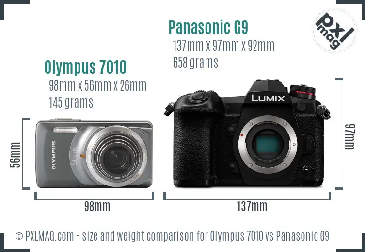Olympus 7010 vs Panasonic G9 size comparison