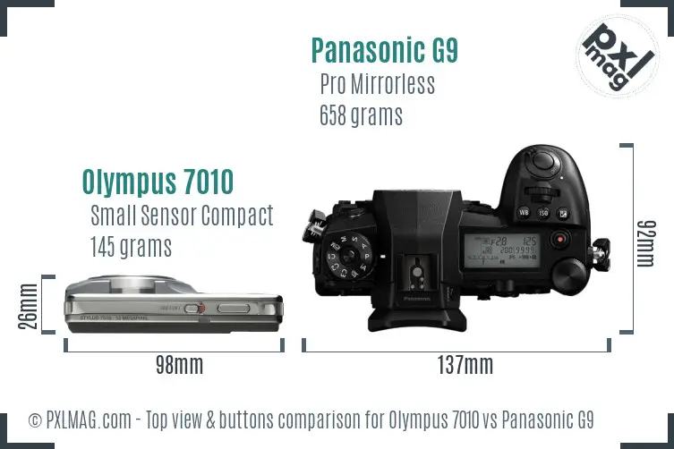 Olympus 7010 vs Panasonic G9 top view buttons comparison