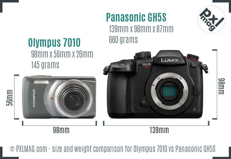 Olympus 7010 vs Panasonic GH5S size comparison