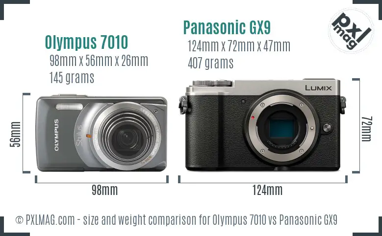 Olympus 7010 vs Panasonic GX9 size comparison