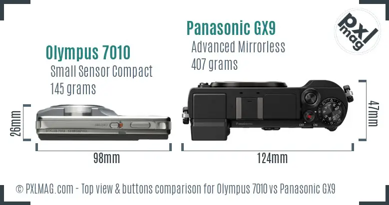 Olympus 7010 vs Panasonic GX9 top view buttons comparison