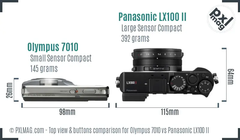 Olympus 7010 vs Panasonic LX100 II top view buttons comparison