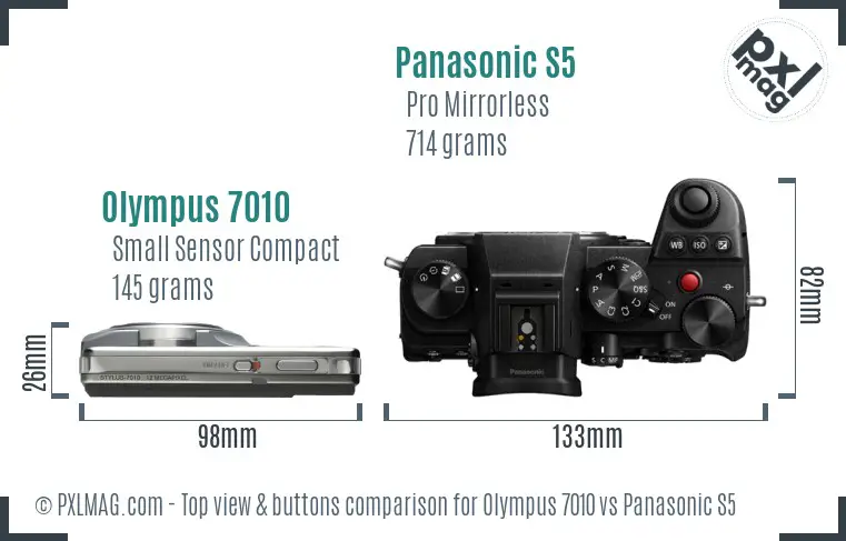 Olympus 7010 vs Panasonic S5 top view buttons comparison