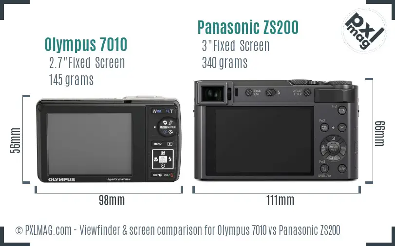 Olympus 7010 vs Panasonic ZS200 Screen and Viewfinder comparison