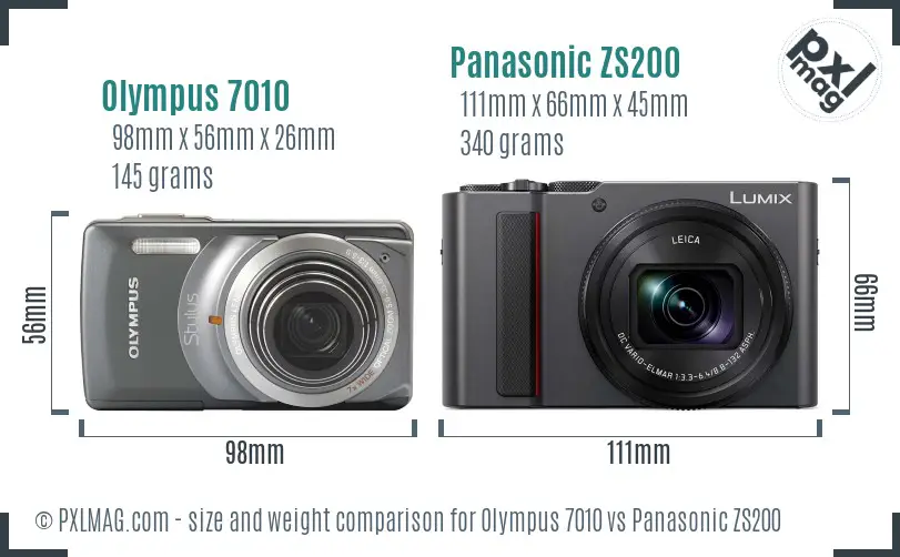 Olympus 7010 vs Panasonic ZS200 size comparison