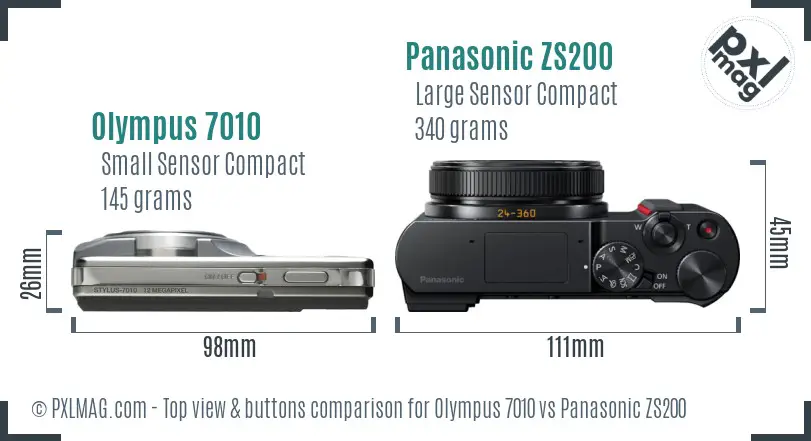 Olympus 7010 vs Panasonic ZS200 top view buttons comparison