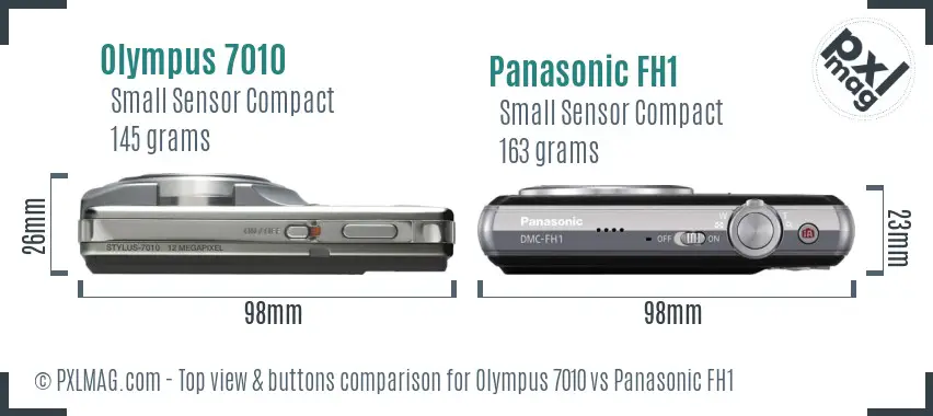 Olympus 7010 vs Panasonic FH1 top view buttons comparison