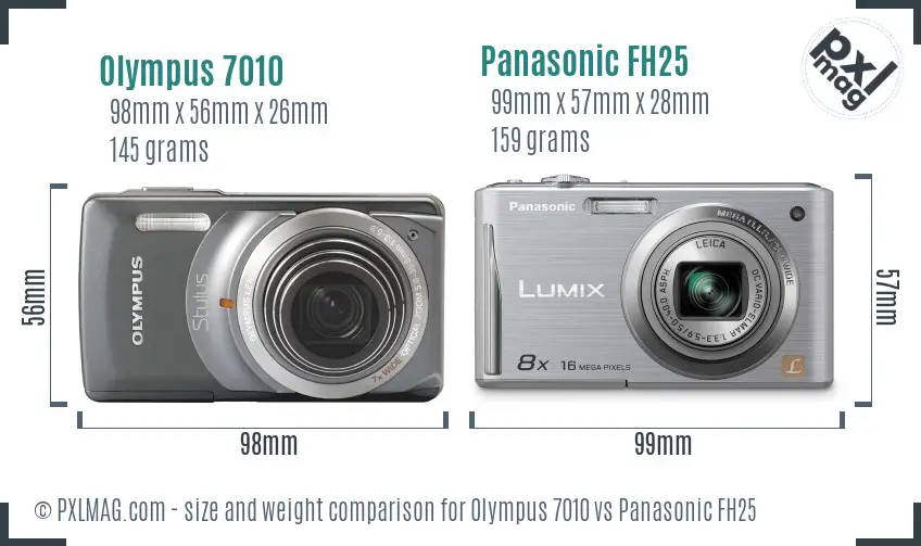 Olympus 7010 vs Panasonic FH25 size comparison