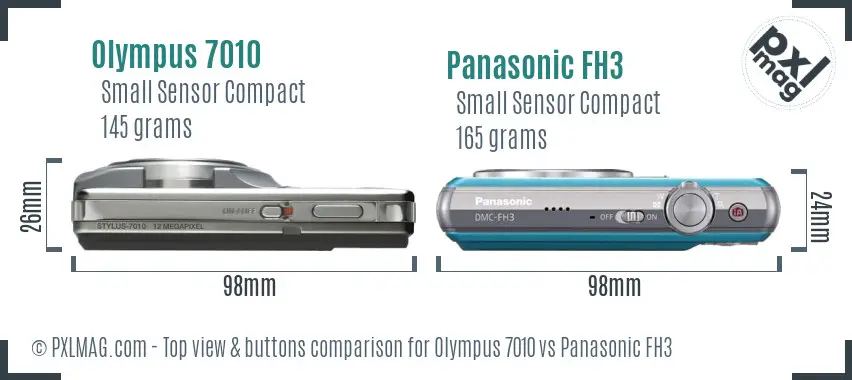 Olympus 7010 vs Panasonic FH3 top view buttons comparison