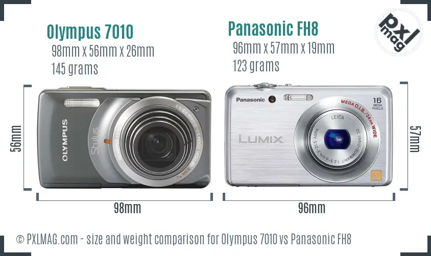 Olympus 7010 vs Panasonic FH8 size comparison