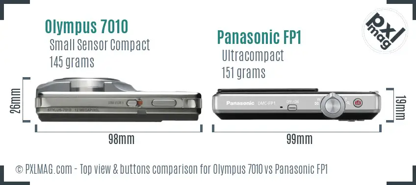 Olympus 7010 vs Panasonic FP1 top view buttons comparison