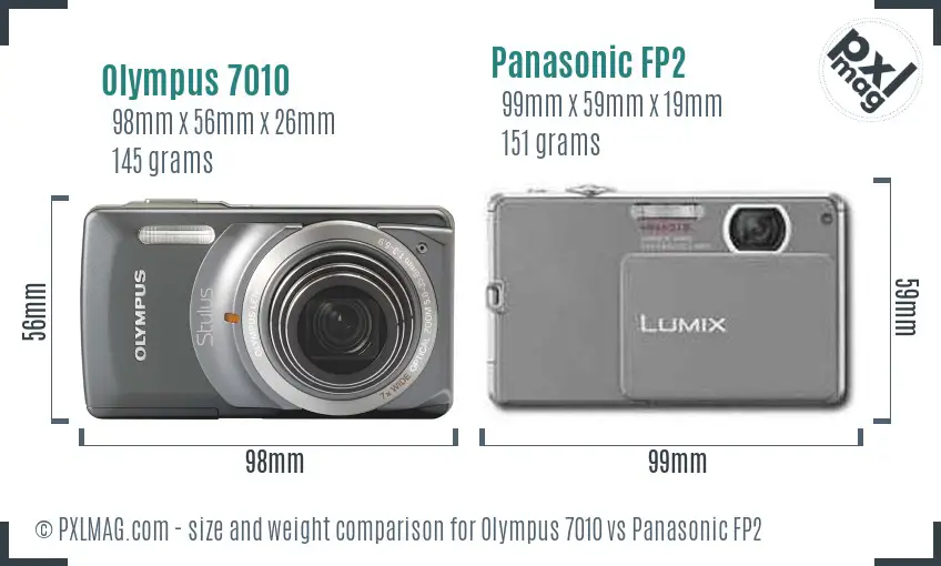 Olympus 7010 vs Panasonic FP2 size comparison