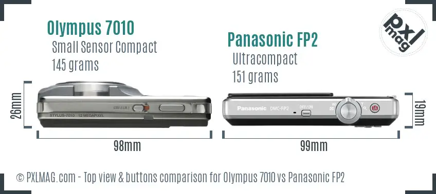 Olympus 7010 vs Panasonic FP2 top view buttons comparison