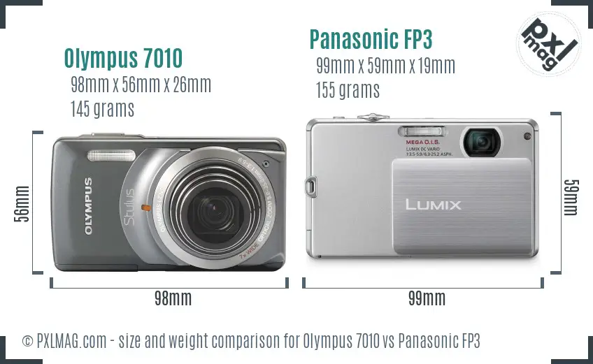 Olympus 7010 vs Panasonic FP3 size comparison