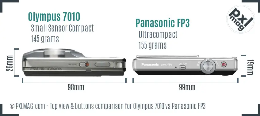 Olympus 7010 vs Panasonic FP3 top view buttons comparison