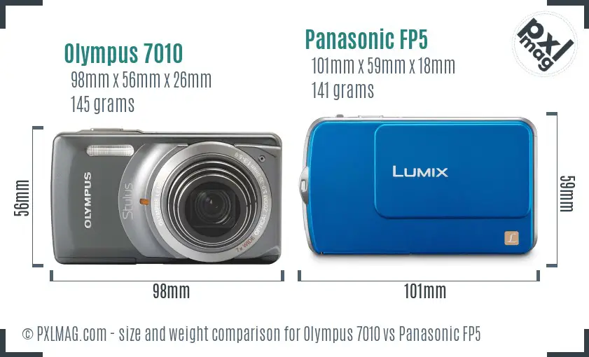 Olympus 7010 vs Panasonic FP5 size comparison