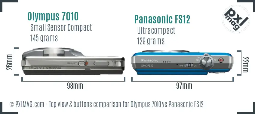 Olympus 7010 vs Panasonic FS12 top view buttons comparison