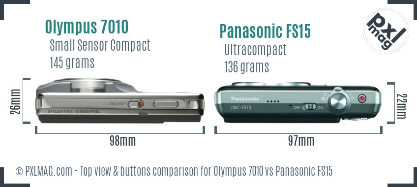 Olympus 7010 vs Panasonic FS15 top view buttons comparison