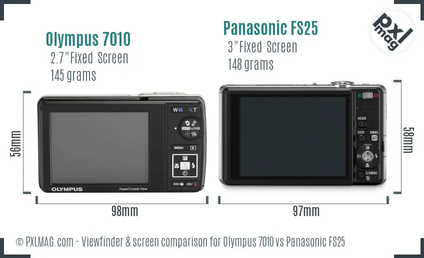 Olympus 7010 vs Panasonic FS25 Screen and Viewfinder comparison