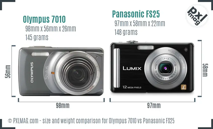 Olympus 7010 vs Panasonic FS25 size comparison