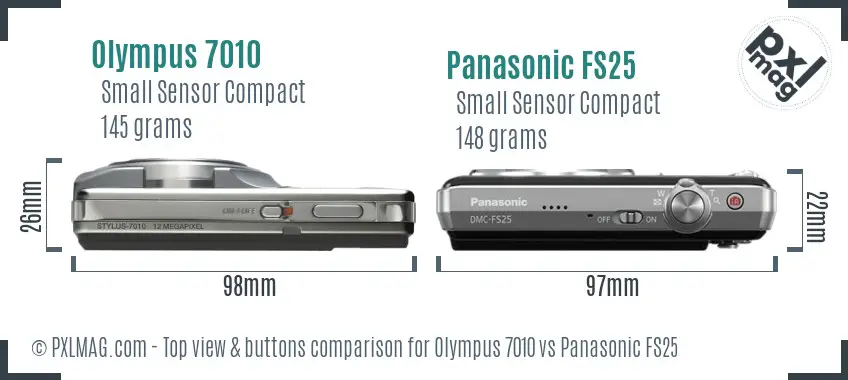 Olympus 7010 vs Panasonic FS25 top view buttons comparison