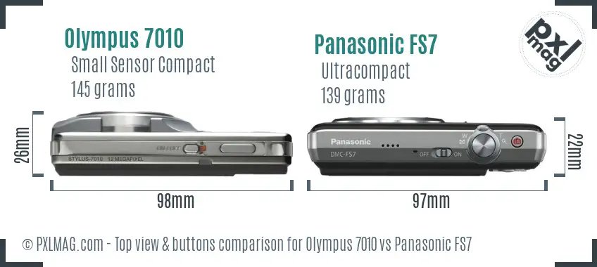 Olympus 7010 vs Panasonic FS7 top view buttons comparison
