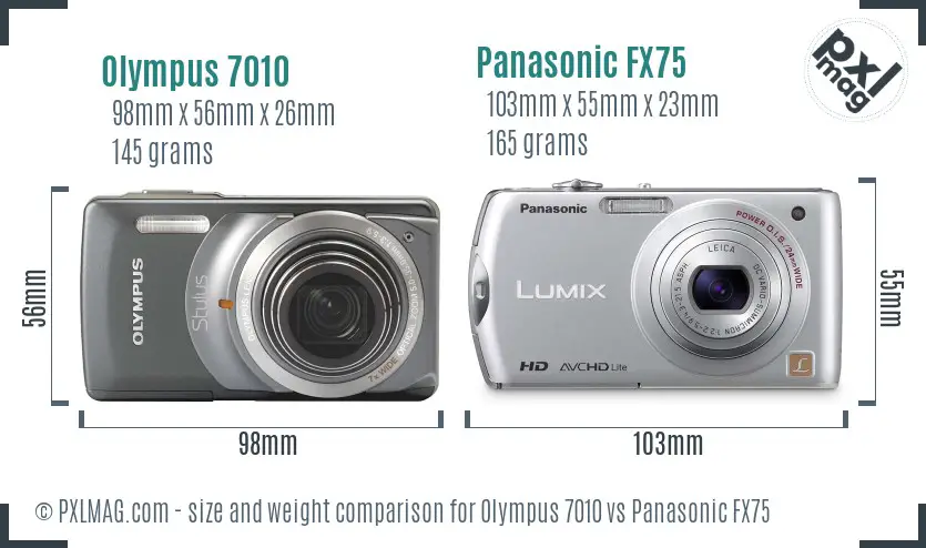Olympus 7010 vs Panasonic FX75 size comparison