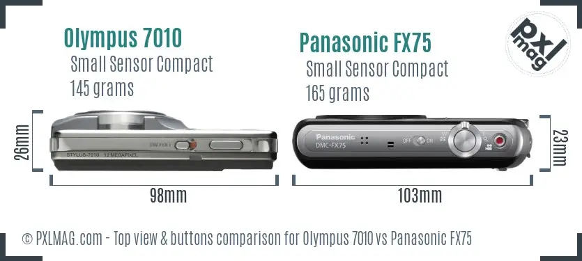 Olympus 7010 vs Panasonic FX75 top view buttons comparison