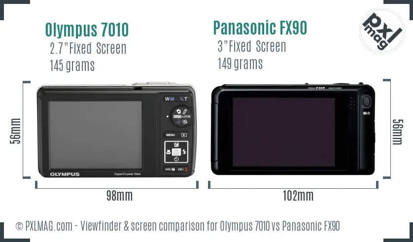Olympus 7010 vs Panasonic FX90 Screen and Viewfinder comparison