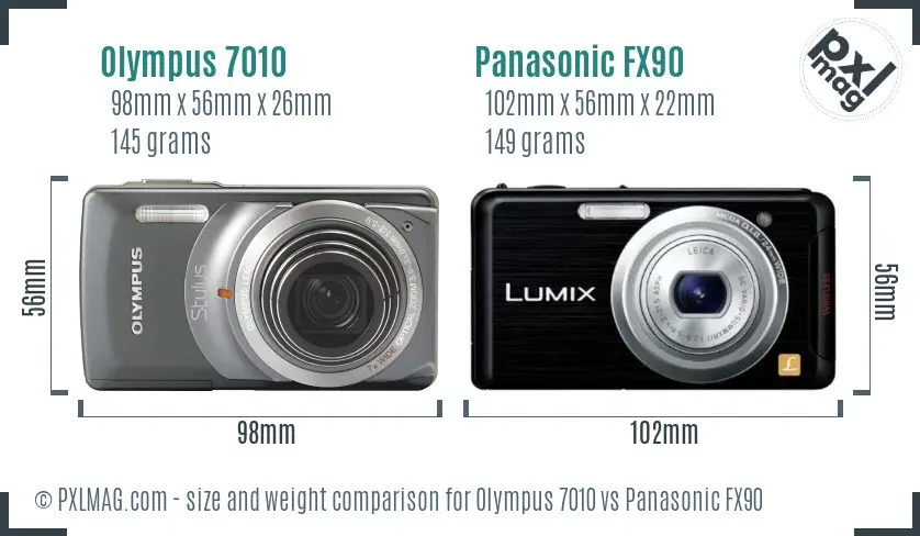 Olympus 7010 vs Panasonic FX90 size comparison