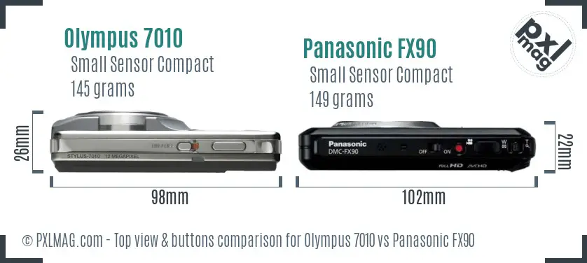 Olympus 7010 vs Panasonic FX90 top view buttons comparison