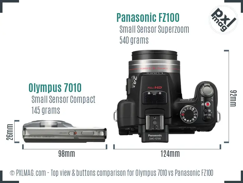 Olympus 7010 vs Panasonic FZ100 top view buttons comparison