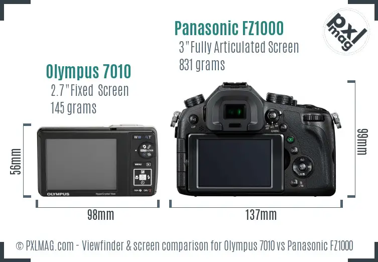 Olympus 7010 vs Panasonic FZ1000 Screen and Viewfinder comparison