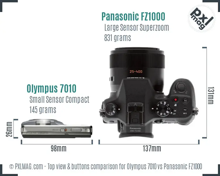 Olympus 7010 vs Panasonic FZ1000 top view buttons comparison