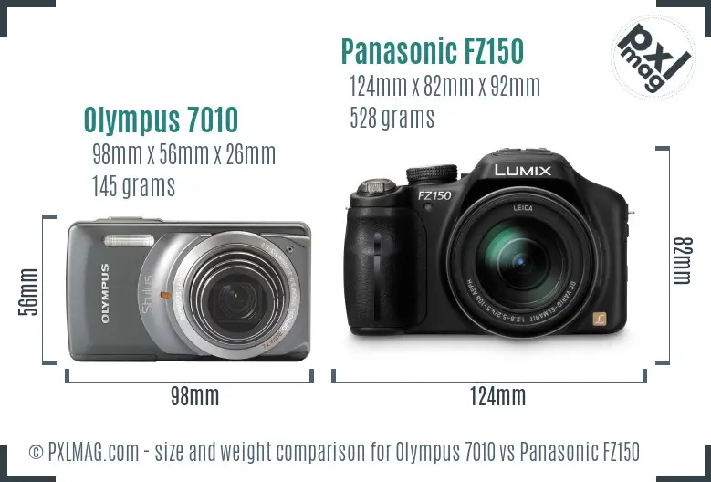 Olympus 7010 vs Panasonic FZ150 size comparison