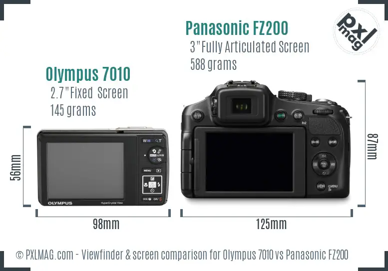 Olympus 7010 vs Panasonic FZ200 Screen and Viewfinder comparison
