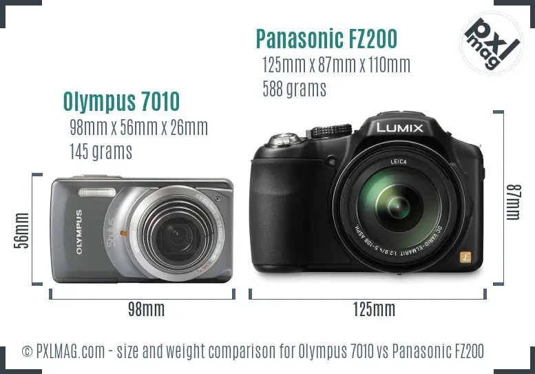Olympus 7010 vs Panasonic FZ200 size comparison
