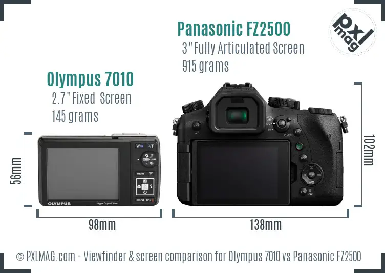 Olympus 7010 vs Panasonic FZ2500 Screen and Viewfinder comparison