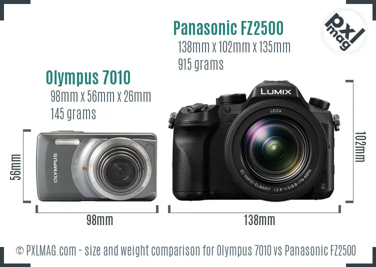 Olympus 7010 vs Panasonic FZ2500 size comparison