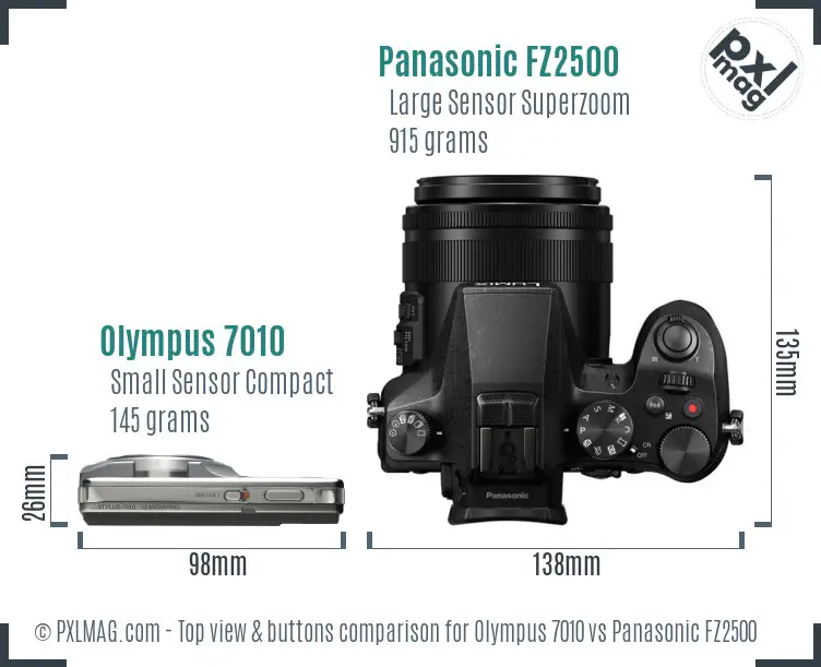 Olympus 7010 vs Panasonic FZ2500 top view buttons comparison