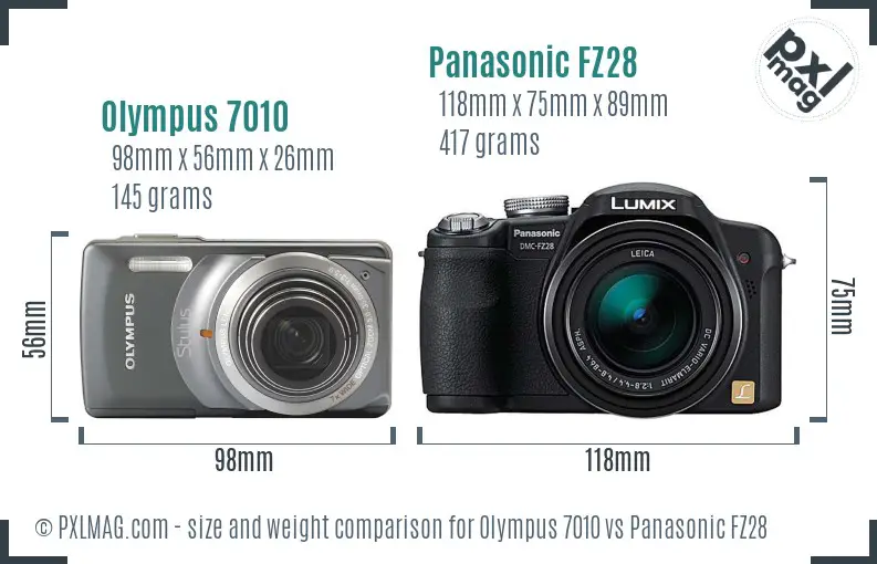 Olympus 7010 vs Panasonic FZ28 size comparison