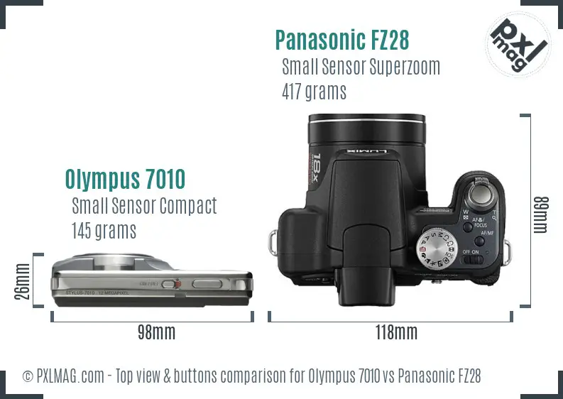 Olympus 7010 vs Panasonic FZ28 top view buttons comparison
