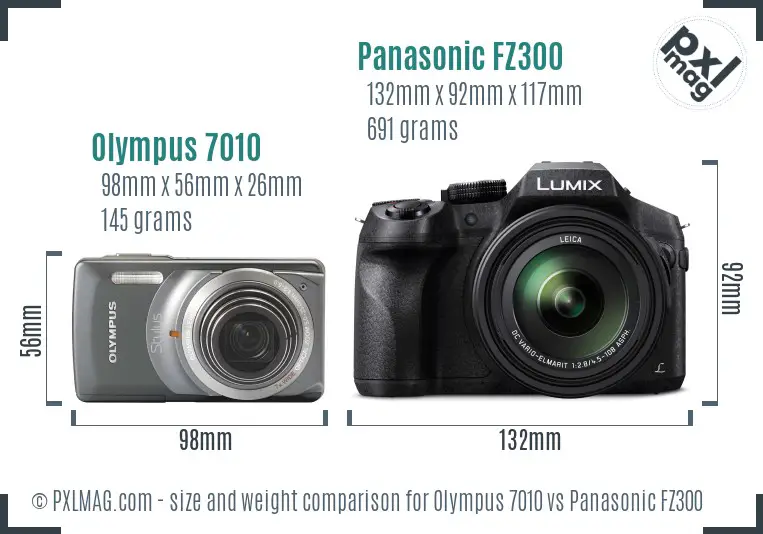 Olympus 7010 vs Panasonic FZ300 size comparison