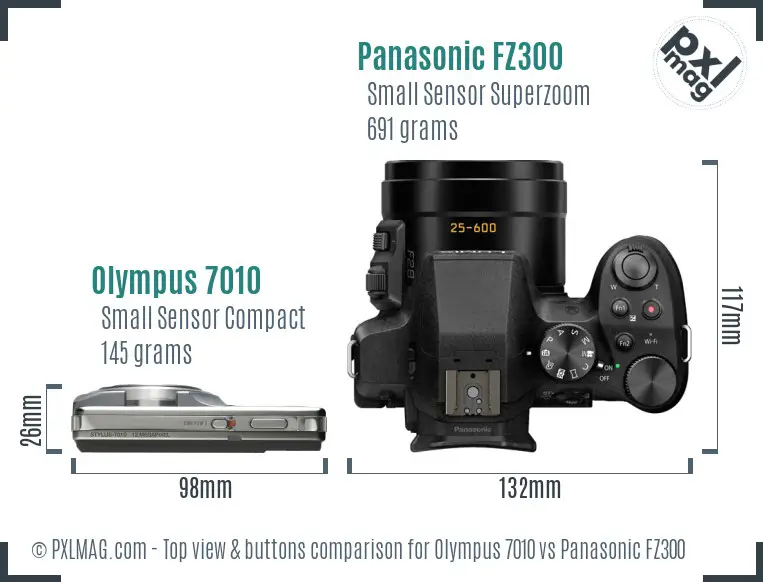 Olympus 7010 vs Panasonic FZ300 top view buttons comparison